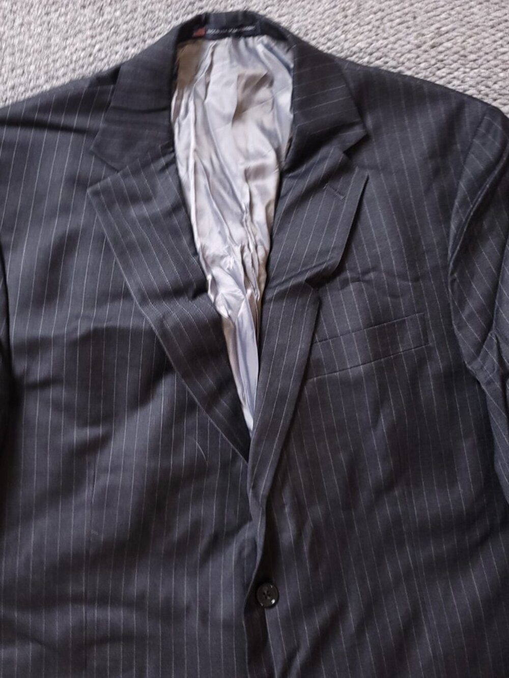 Hart Schaffner Marx Blazer Suit Jacket Mens 44R Striped Charcoal Gray